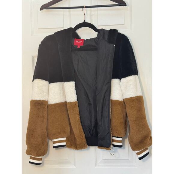 Guess Faux Fur Colorblock Bomber Jacket – Women’s Medium - Picture 1 of 5